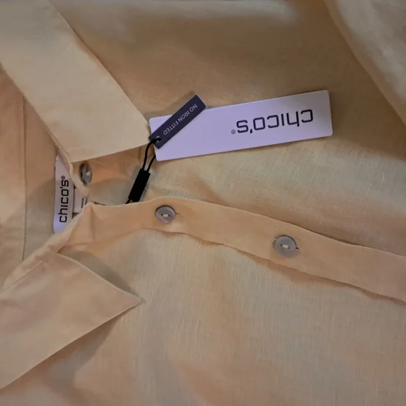 Chico's Yellow Plus Size Women's 100% Linen Button-Up Shirt l Size 3 - Picture 4 of 8